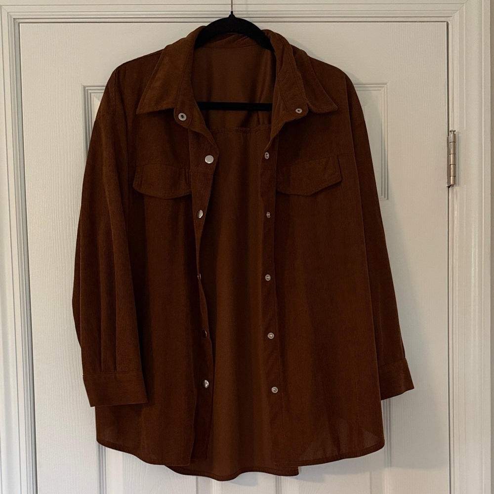 SHEIN Brown Curve 1XL Button-Front Shacket
